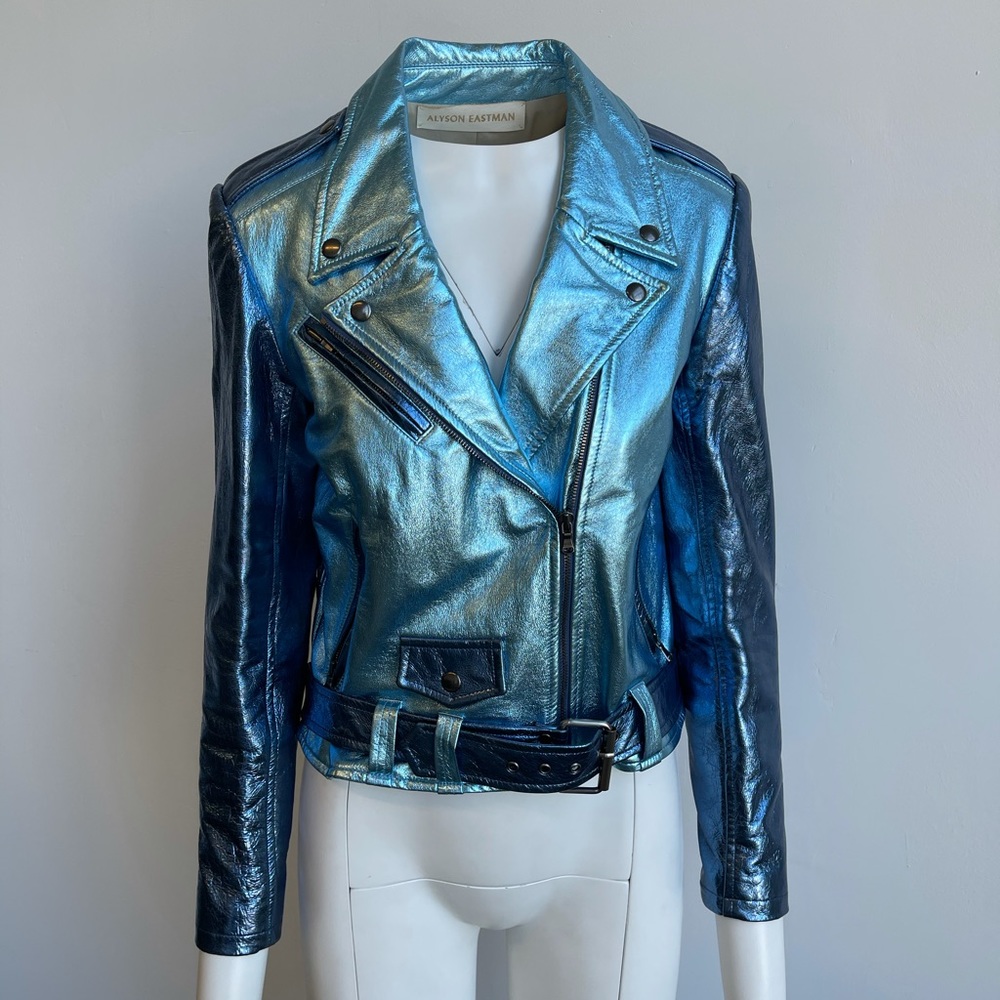 Alyson Eastman Metallic two-toned blue moto jacket